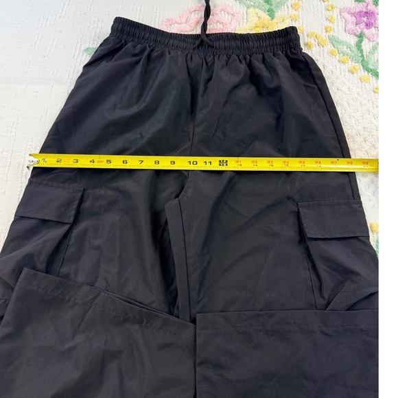 Shein Women's Black Cargo Pants Wide M Leg High Waist Drawstring Casual Trousers - Picture 4 of 9